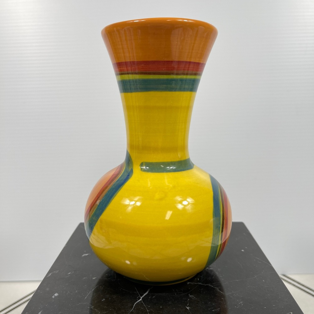 Gail Pittman Handpainted Vase USA Multicolor Glazed Pottery 7" Art Deco Style - Picture 4 of 7